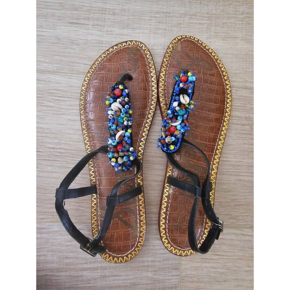 Sam Edelman Shoes - Sam Edelman Gabrielle Ankle Strap Bead Sea Shell Tropical Beach Flat Sandals 8.5